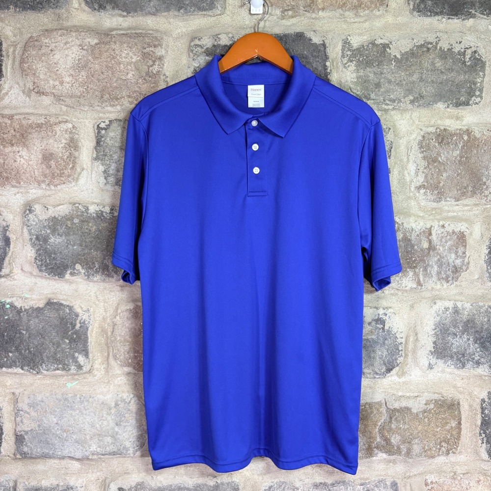 Hanes Cool DRI Men's Royal Blue Performance Polo Shirt Medium Short Sleeve Basic